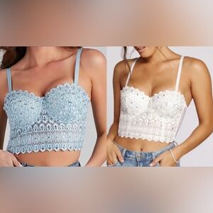 Windsor Bundle (2) Embellished Cropped Corset Tops M Sheer Lace  Coquette Y2K